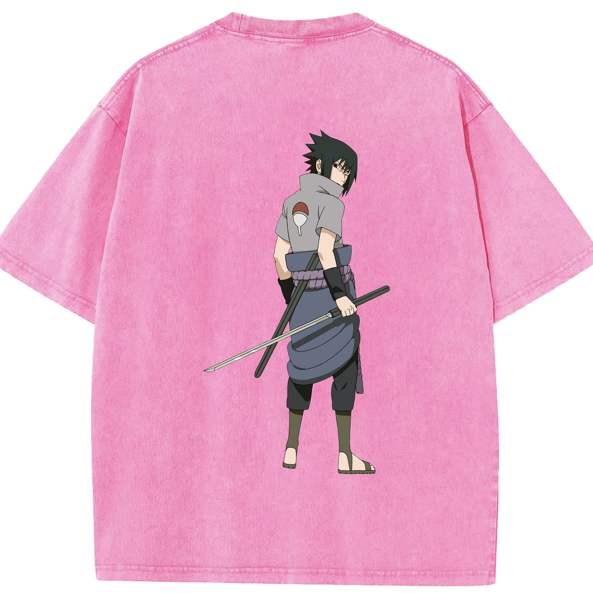 （画像用） NARUTO -ナルト- うちは サスケ Uchiha Sasuke 綿100% ヴィンテージ風 半袖Tシャツ（背面プリント）